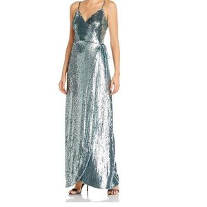 Aidan Mattox Blue Silver Sequin Gown